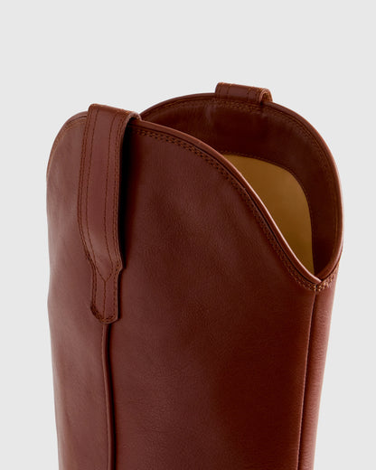 Italian Leather Tall Western Boots - 5 / Black