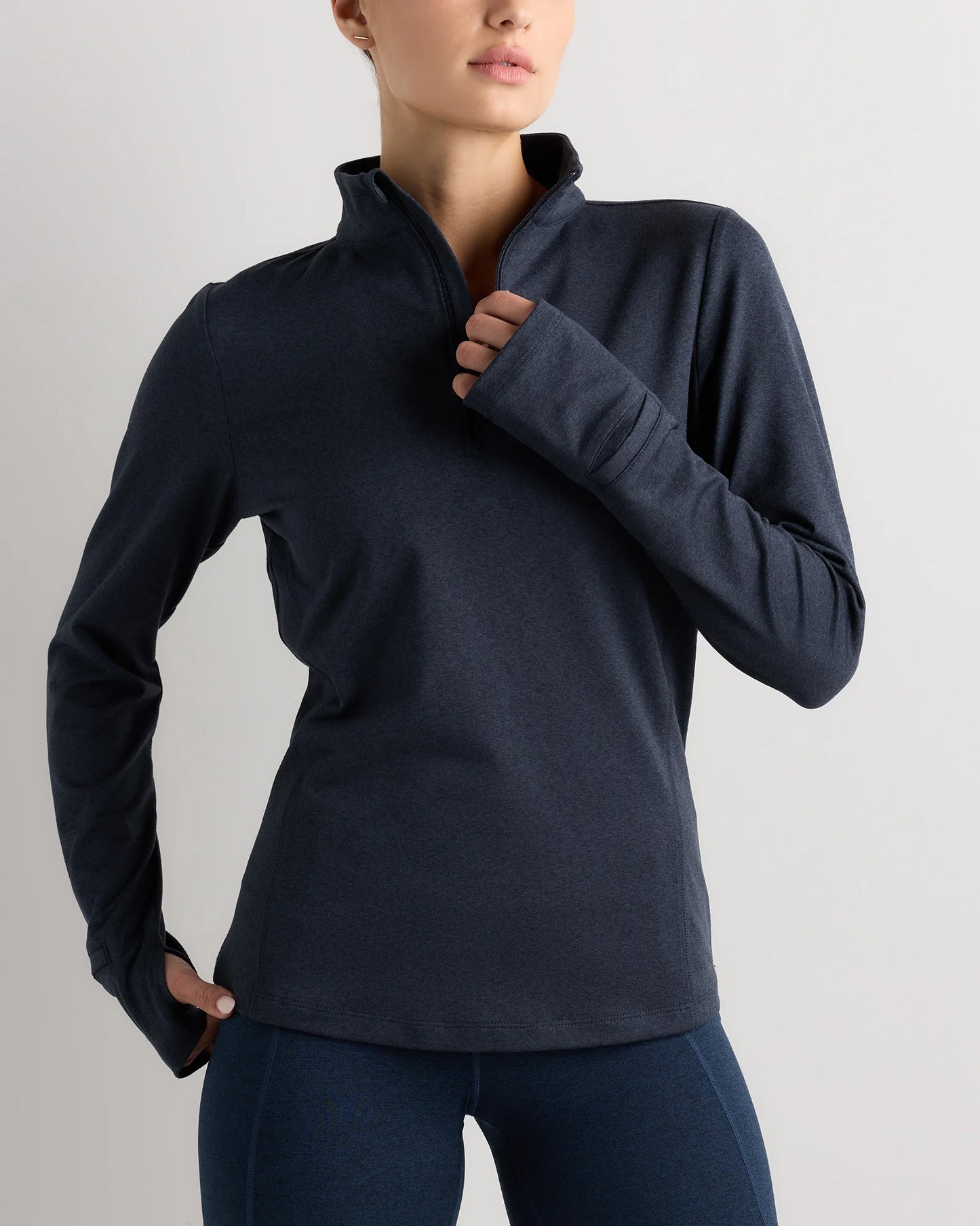 Flowknit Quarter-Zip Pullover - XS / Heather Deep Navy