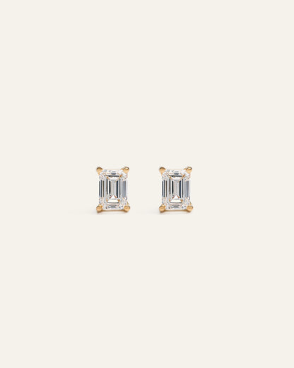 14k Gold Lab Grown Diamond Emerald Solitaire Studs - 1ctw - One Size / Yellow Gold