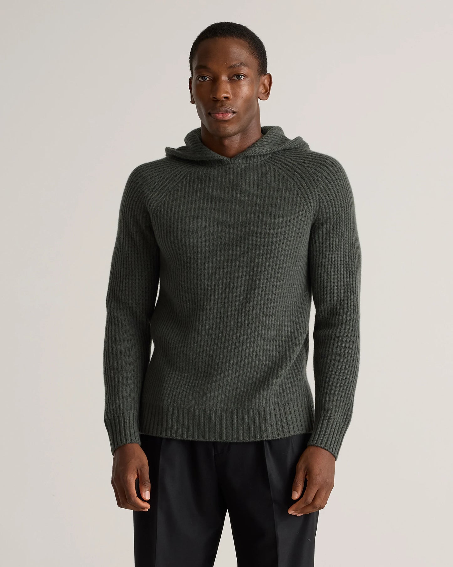 Mongolian Cashmere Fisherman Pullover Hoodie - S / Black