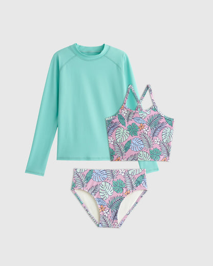 Tankini and Long Sleeve Raglan Rash Guard Set - 6 / Rainbow Stripe