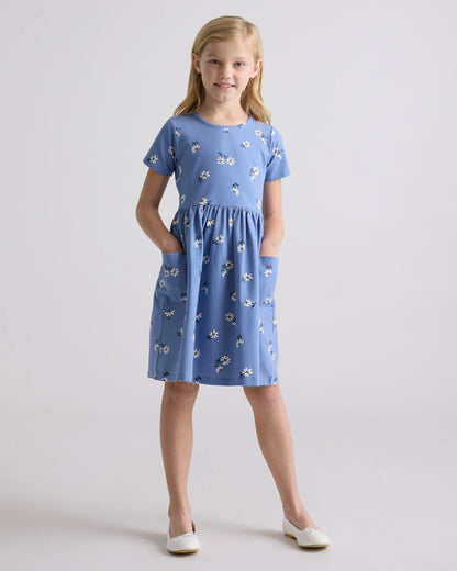 Organic Cotton Fit and Flare Pocket Dress - 6 / Cloud Rainbow Stripe