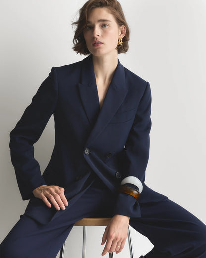 Stretch Crepe Relaxed Double-Breasted Blazer - XS / Sand