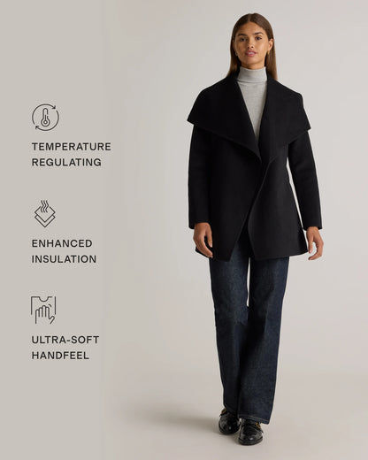 Double-Faced Merino Wool Draped Collar Short Wrap Coat - XS / Cocoa Melange