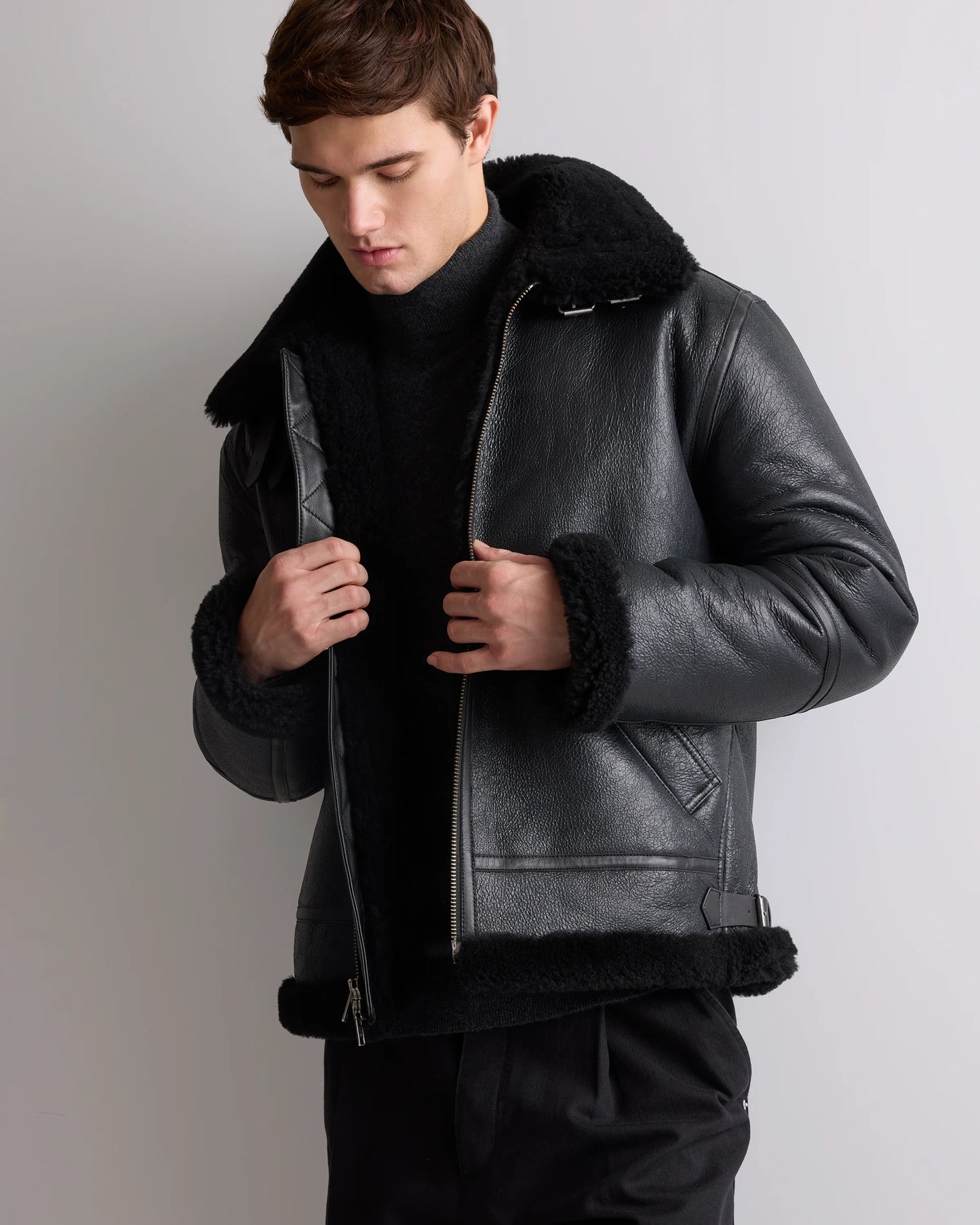 100% Shearling Bomber Jacket - S / Dark Brown