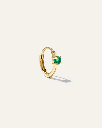 14K Gold Gemstone Tiny Huggie - Single - One Size / Emerald
