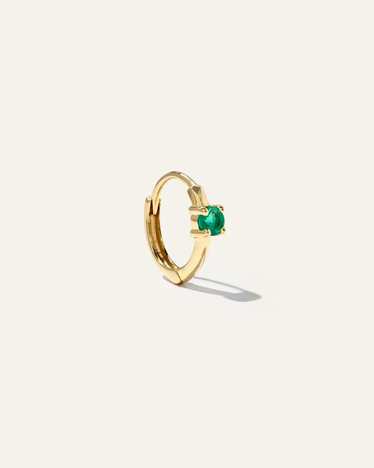 14K Gold Gemstone Tiny Huggie - Single - One Size / Emerald