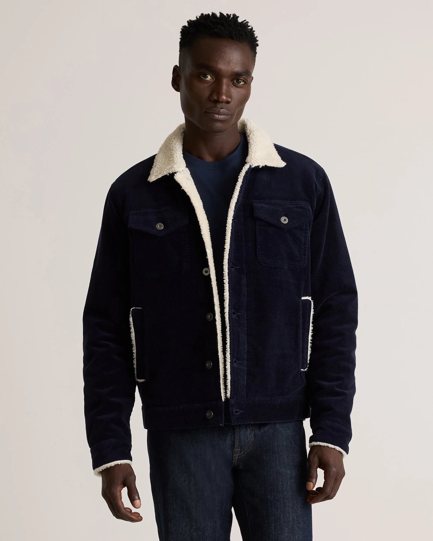 Organic Stretch Corduroy Sherpa-Lined Trucker Jacket - S / Espresso