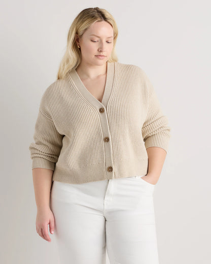 100% Organic Cotton Fisherman Boxy Cropped Cardigan - 1X / Black