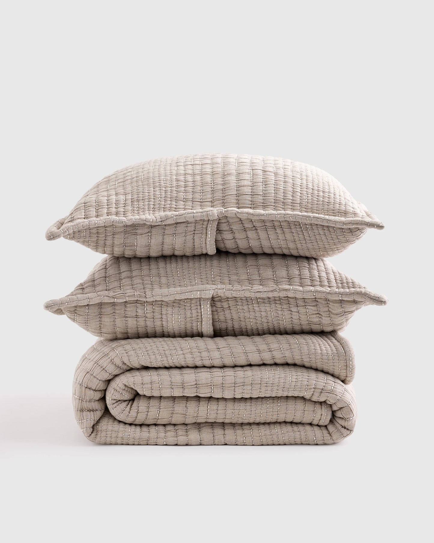 Organic Cotton Channel Stitch Coverlet Set - Twin / Coral Pink