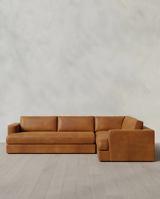 Sierra Curved Arm L Sectional in Leather - Right Arm / Auburn