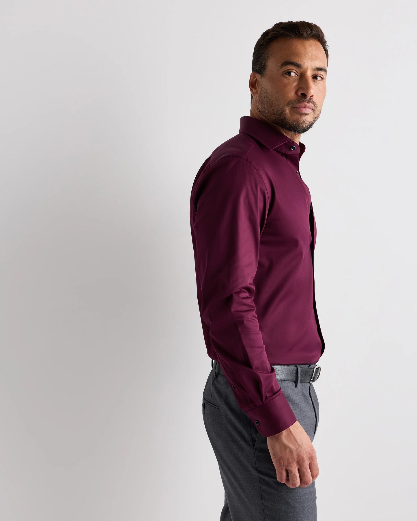 Organic Cotton Stretch Twill Dress Shirt - S / Grey Stripe