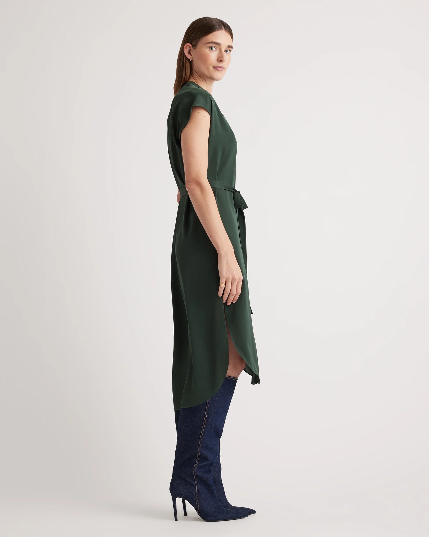 Washable Stretch Silk Midi Shirt Dress - XS / Black
