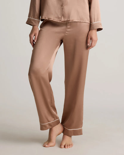 100% Washable Silk Satin Pajama Pant - XS / Toasted Almond