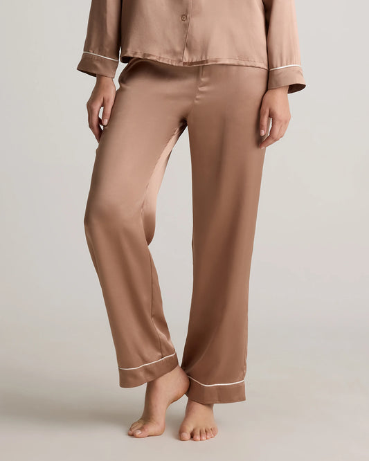 100% Washable Silk Satin Pajama Pant - XS / Toasted Almond