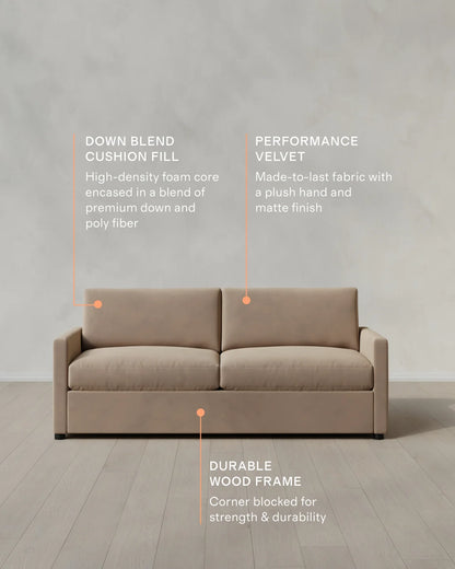 Brennan Sofa in Performance Velvet - 7ft / Taupe