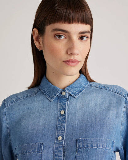 Chambray Tencel Long Sleeve Shirt - XS / Light Indigo