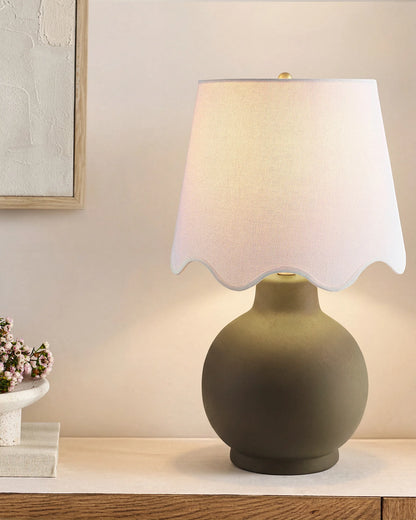 Coastal Ceramic Table Lamp with Scallop Shade - One Size / White