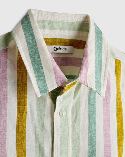 100% European Linen Printed Short Sleeve Shirt - 6 / Multi Palm