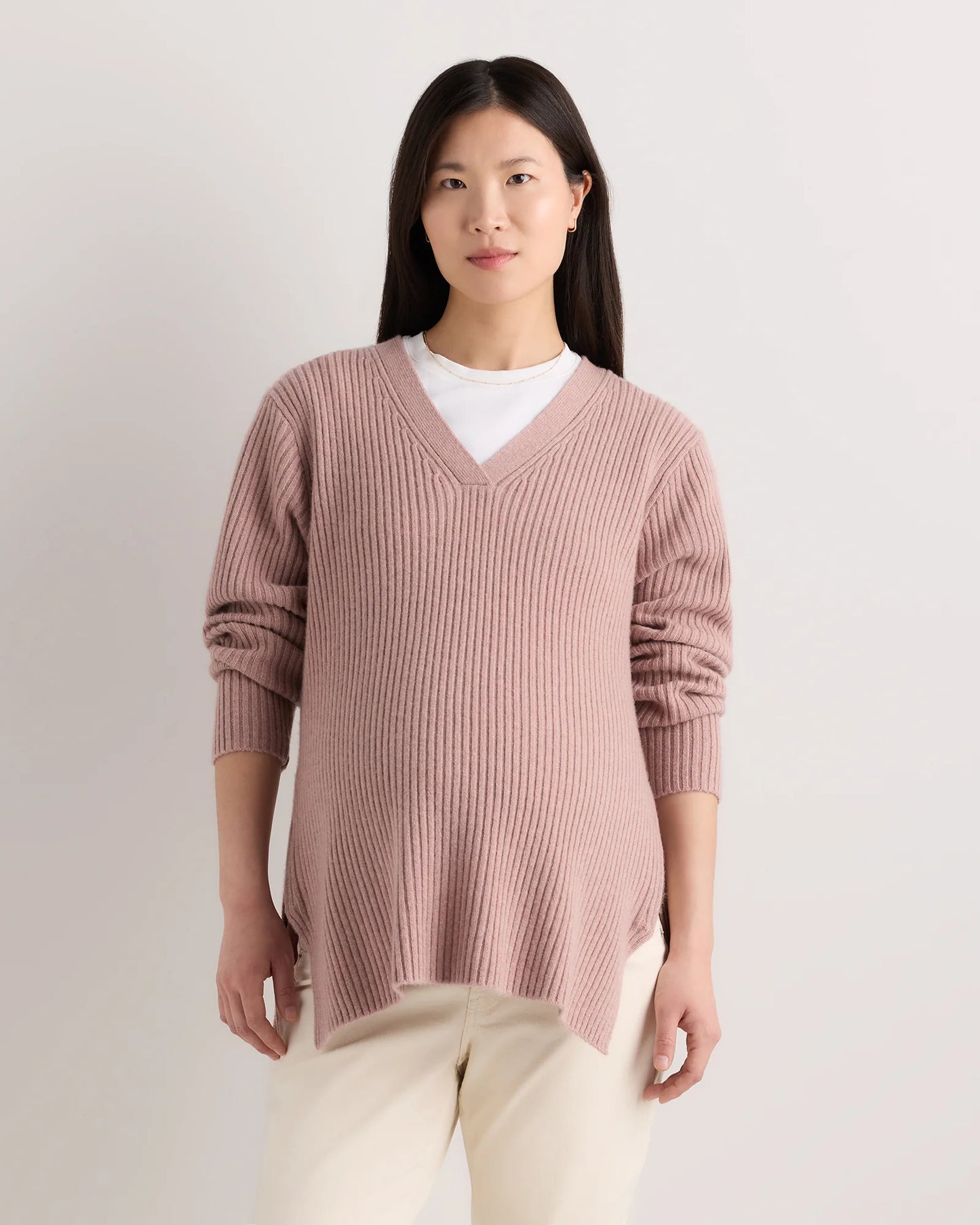 Mongolian Cashmere Ribbed Side Zip Maternity Sweater - XS / Heather Vintage Pink