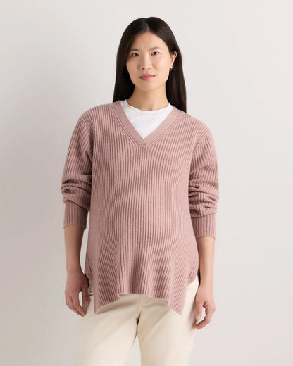 Mongolian Cashmere Ribbed Side Zip Maternity Sweater - XS / Heather Vintage Pink