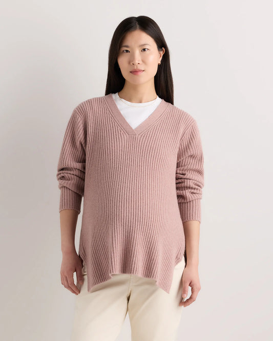 Mongolian Cashmere Ribbed Side Zip Maternity Sweater - XS / Heather Vintage Pink