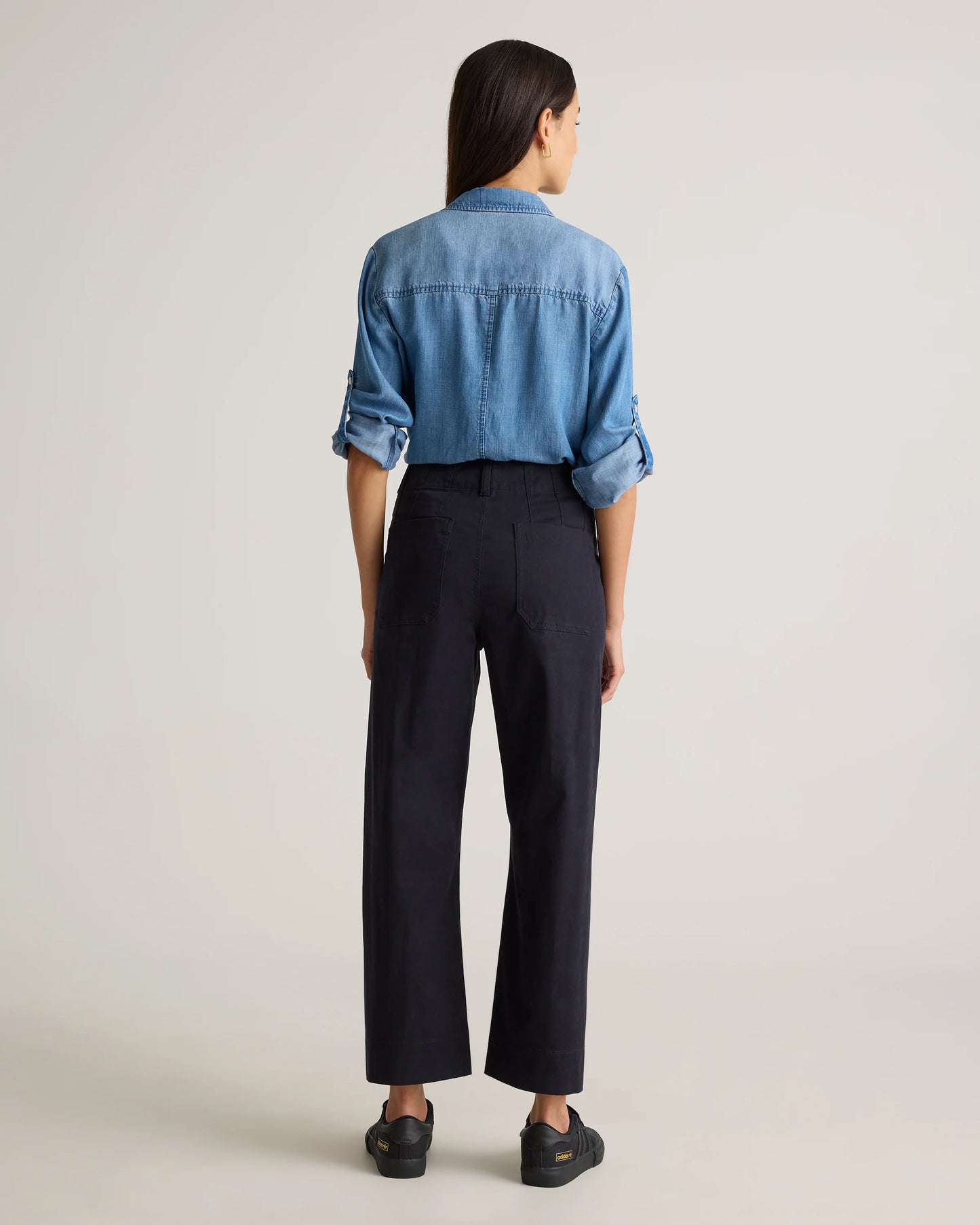 Organic Stretch Cotton Chino Cropped Wide Leg Pants - 0 / Aegean Blue