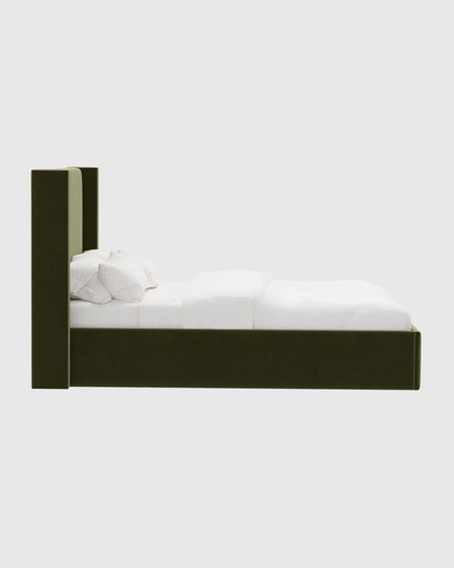 Wingback Bed in Performance Velvet - Full / Walnut