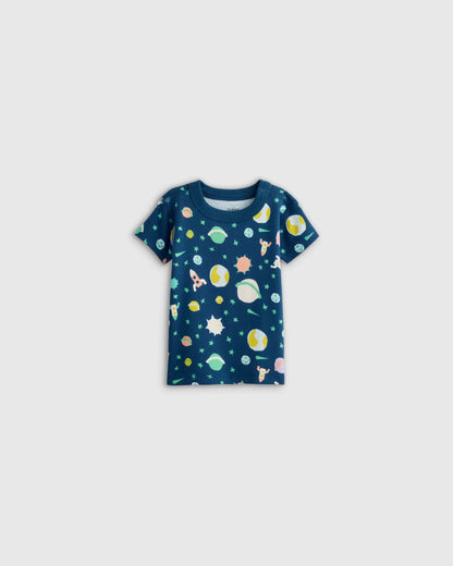 100% Organic Cotton Short Sleeve and Shorts Pajama Set - 12-18M / Navy Stripe