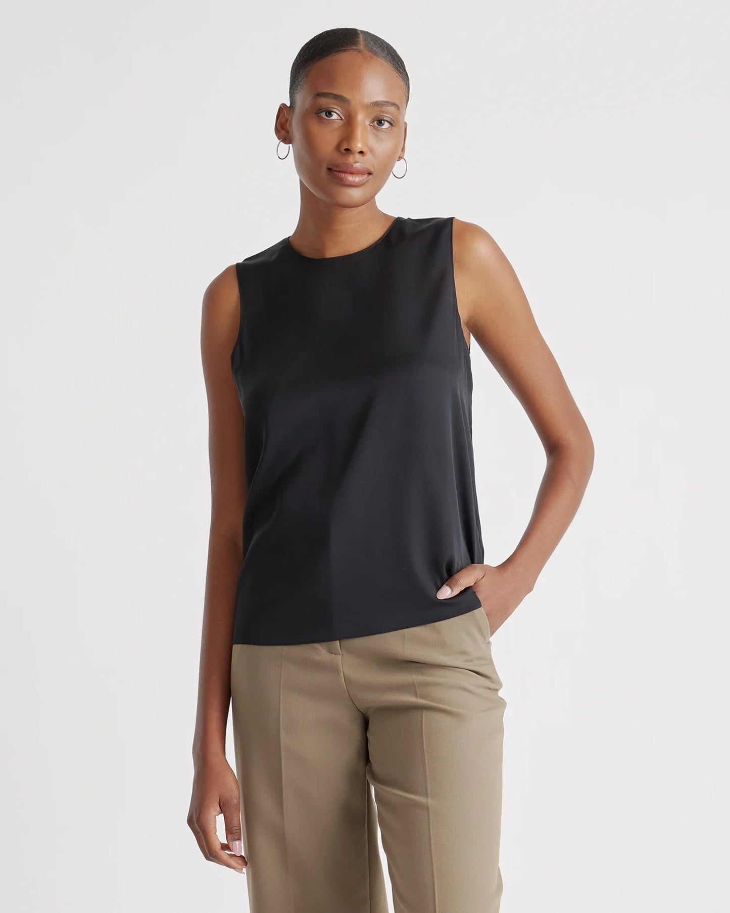 Washable Stretch Silk Shell Tank - XS / Forest Green