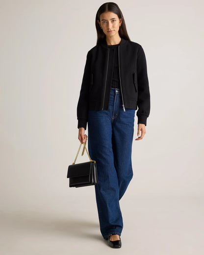 Double-Faced Merino Wool Bomber Jacket - XS / Black