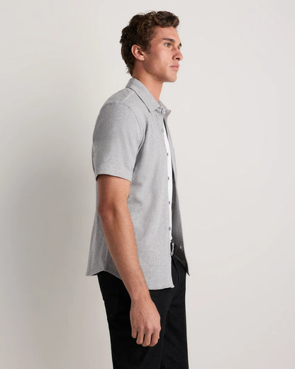 100% Organic Cotton Slub Short Sleeve Button Up Shirt - S / Heather Grey