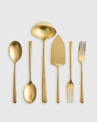 Gia Minimalist 6 Piece Serving Utensil Set - One Size / Polished Stainless Steel