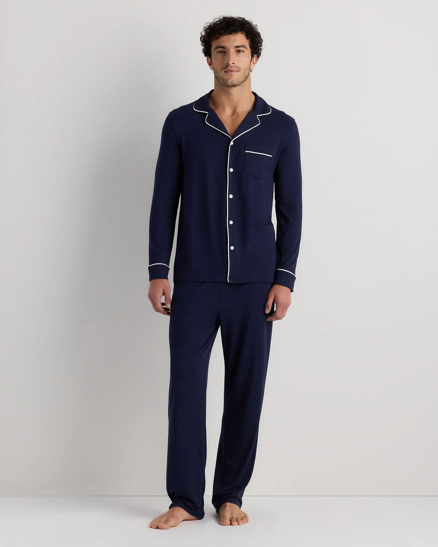 Bamboo Jersey Long Sleeve Pajama Set - S / Deep Navy