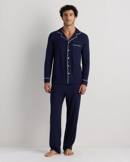 Bamboo Jersey Long Sleeve Pajama Set - S / Deep Navy