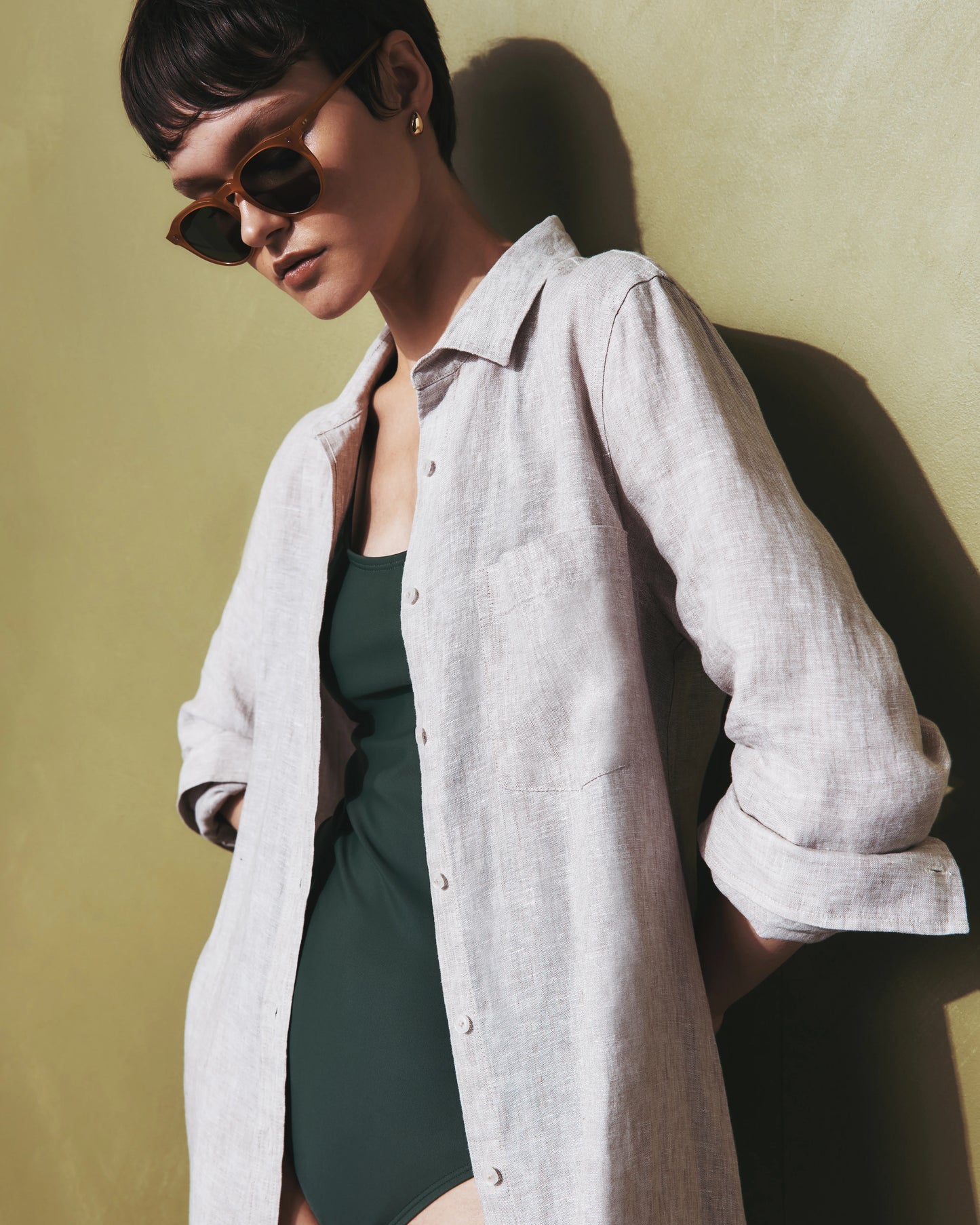 100% European Linen Shirt Dress - XS / Sky Blue Mariner Stripe