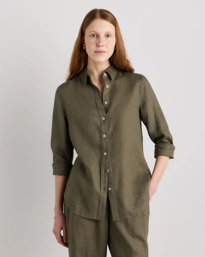 100% European Linen Long Sleeve Shirt - XS / Blue Pinstripe