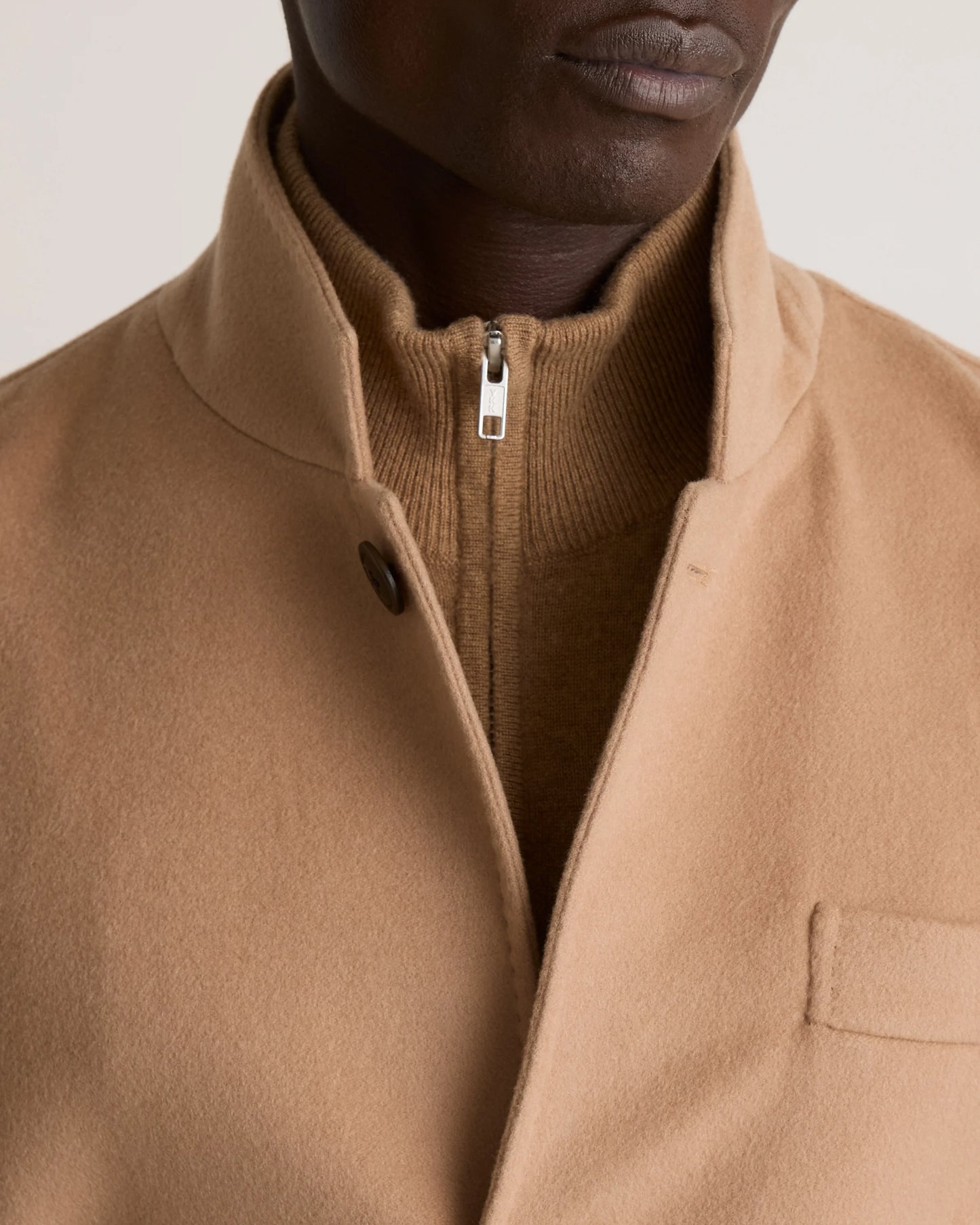 100% Mongolian Cashmere Stand Collar Blazer - S / Camel