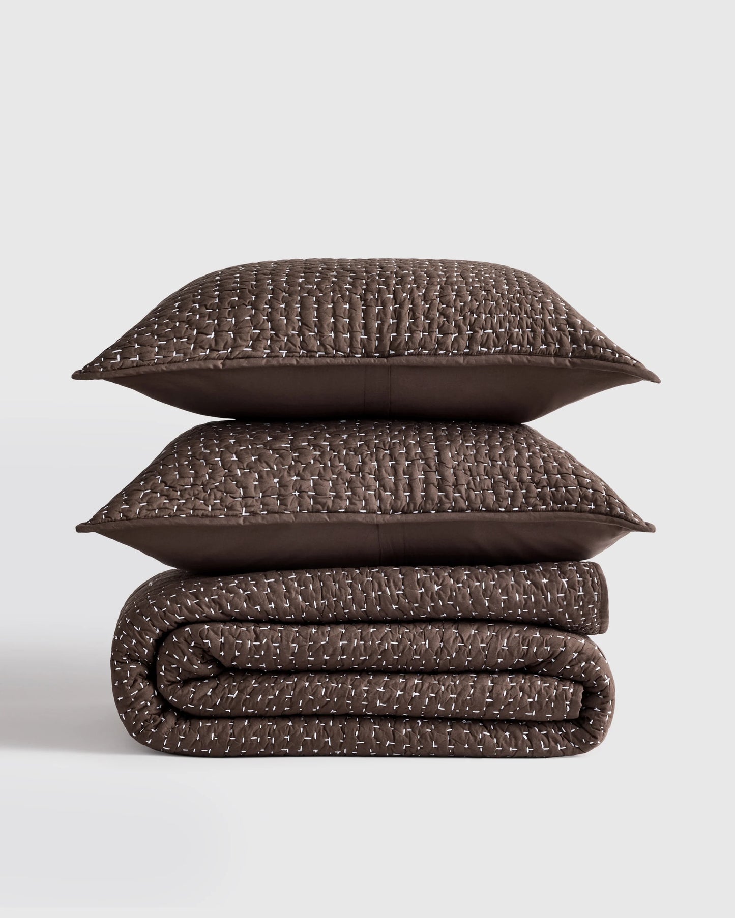 Organic Cotton Hand Stitched Quilt Set - Twin / Stone