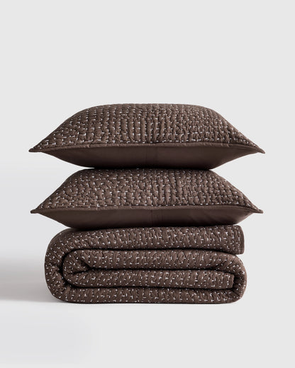 Organic Cotton Hand Stitched Quilt Set - Twin / Stone