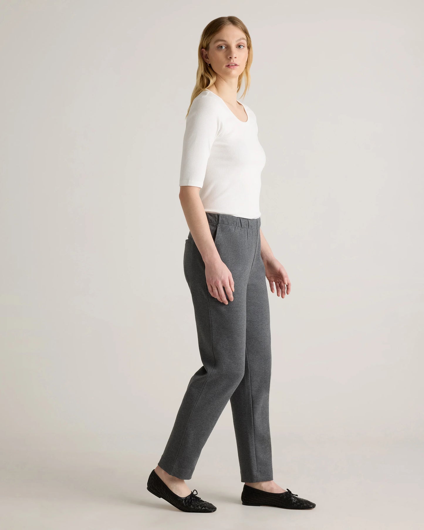 Organic Cotton Double Knit Straight Pants - XS / Soft Camel