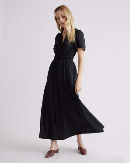 Washable Stretch Silk Tiered Maxi Dress - XS / Navy