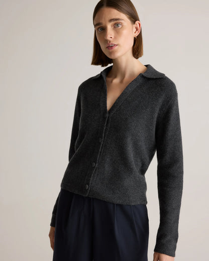 Mongolian Cashmere Collared Cardigan - XS / Heather Charcoal