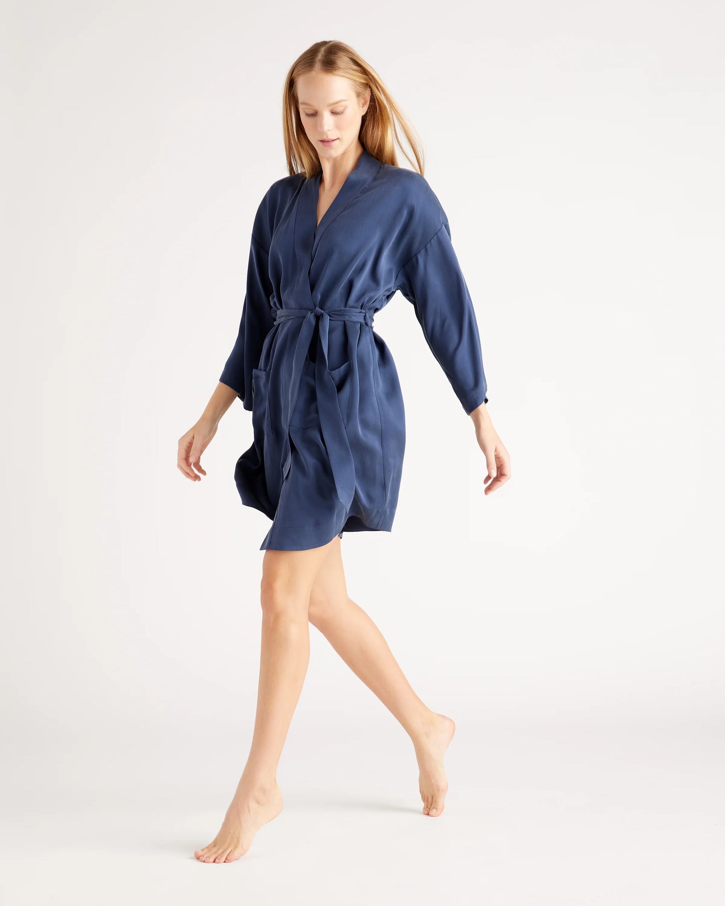 100% Washable Silk Robe - XS / Indigo