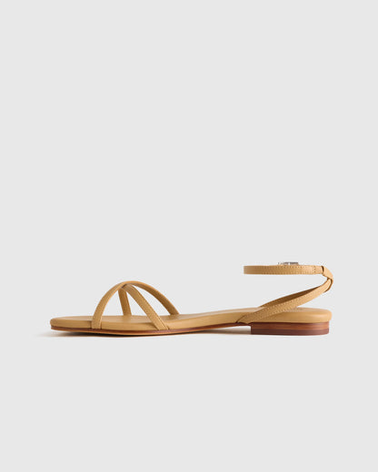 Italian Leather Ankle Strap Sandal - 5 / Cognac