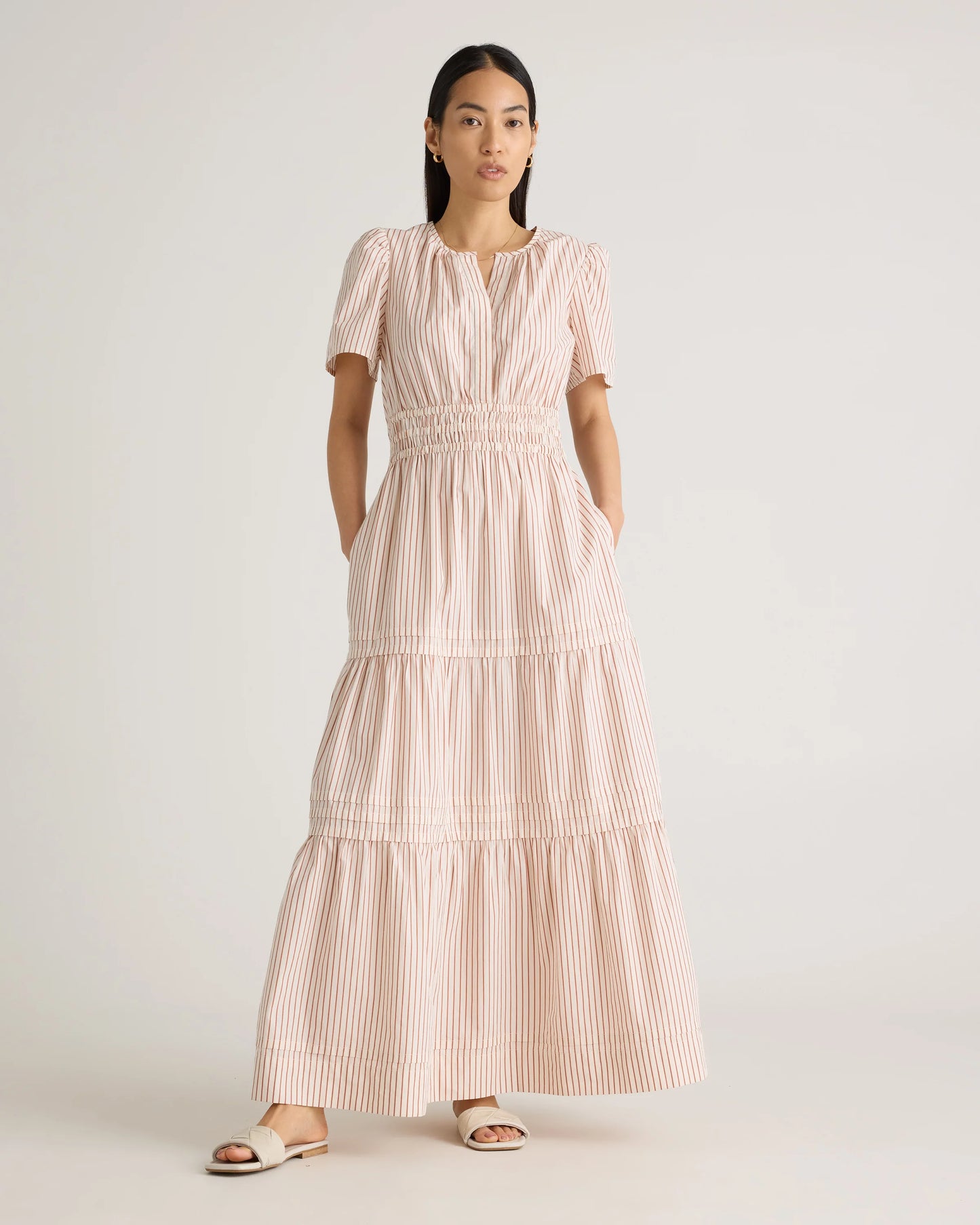 100% Organic Cotton Poplin Tiered Maxi Dress - XS / Riviera Blue Heirloom Floral