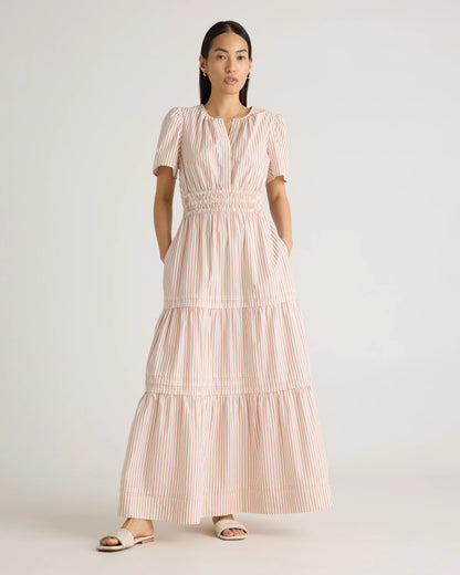 100% Organic Cotton Poplin Tiered Maxi Dress - XS / Riviera Blue Heirloom Floral