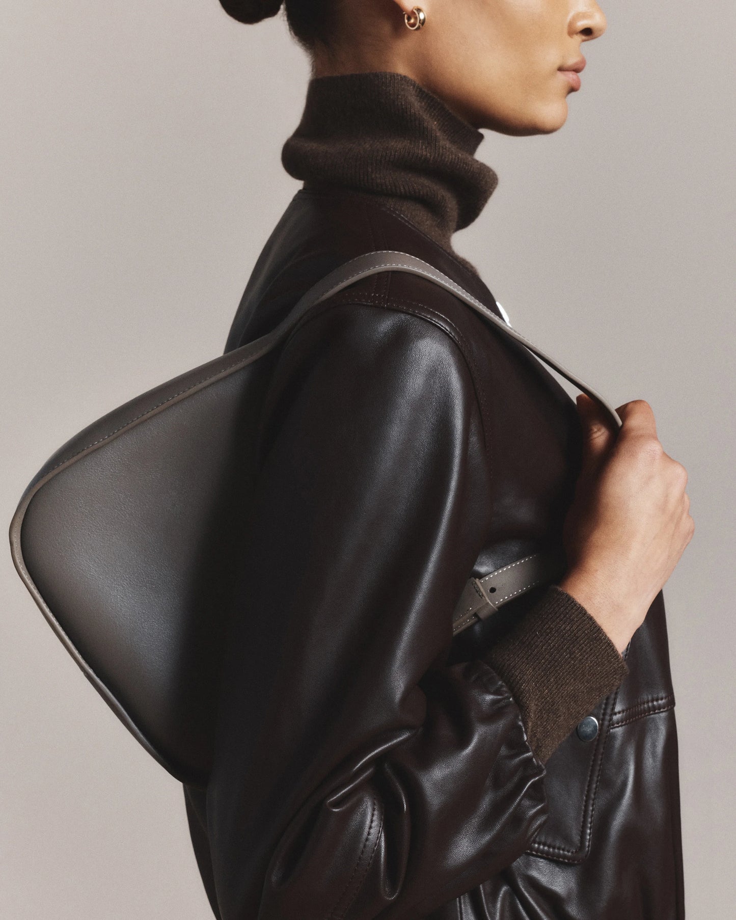 Italian Leather Asymmetrical Mini Shoulder Bag - One Size / Shell Pink
