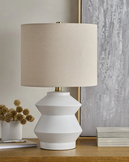 Geometric Ceramic Table Lamp - One Size / White