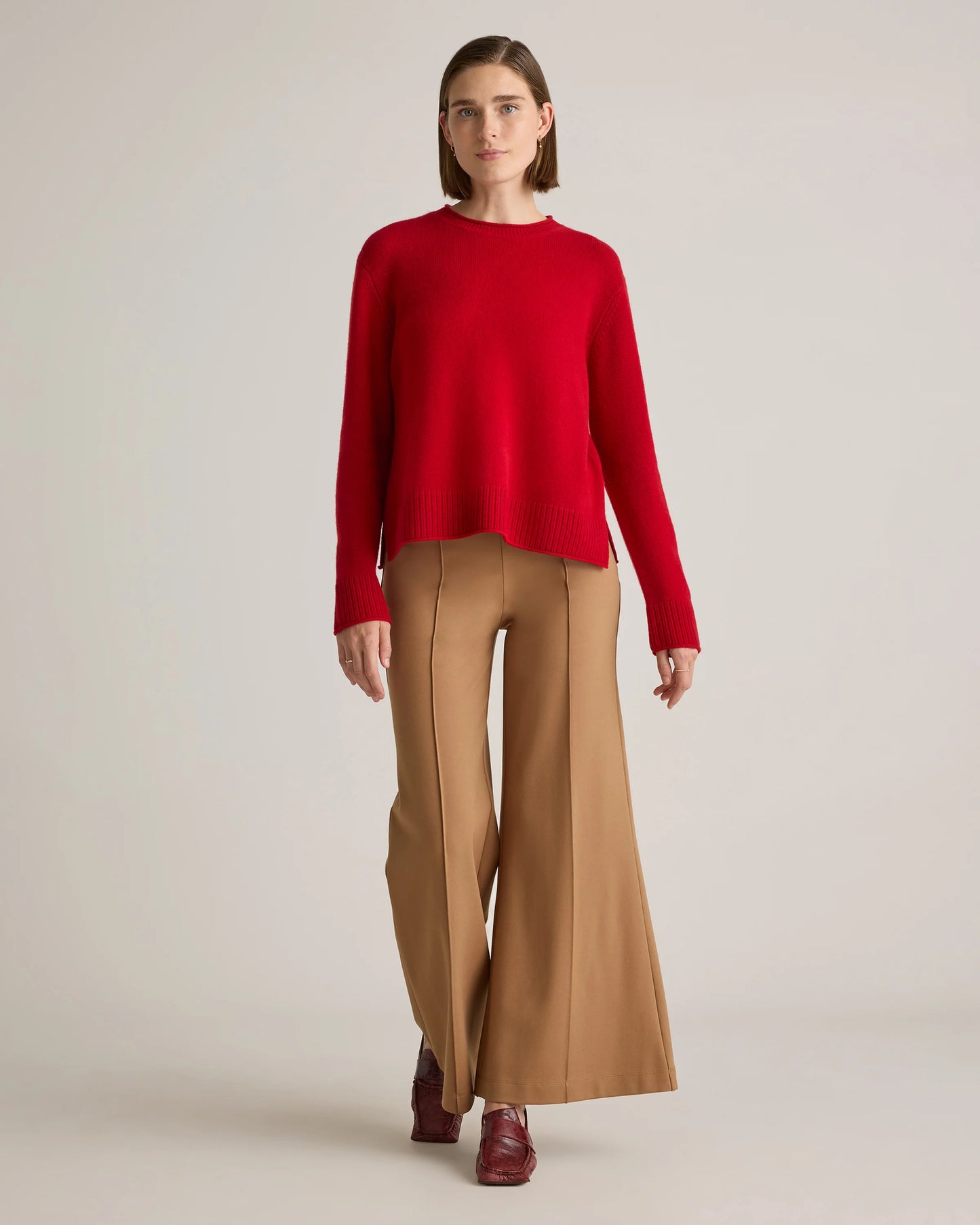 Mongolian Cashmere Boxy Crewneck Sweater - XS / Faded Denim/Brown/Ivory Variegated Stripe
